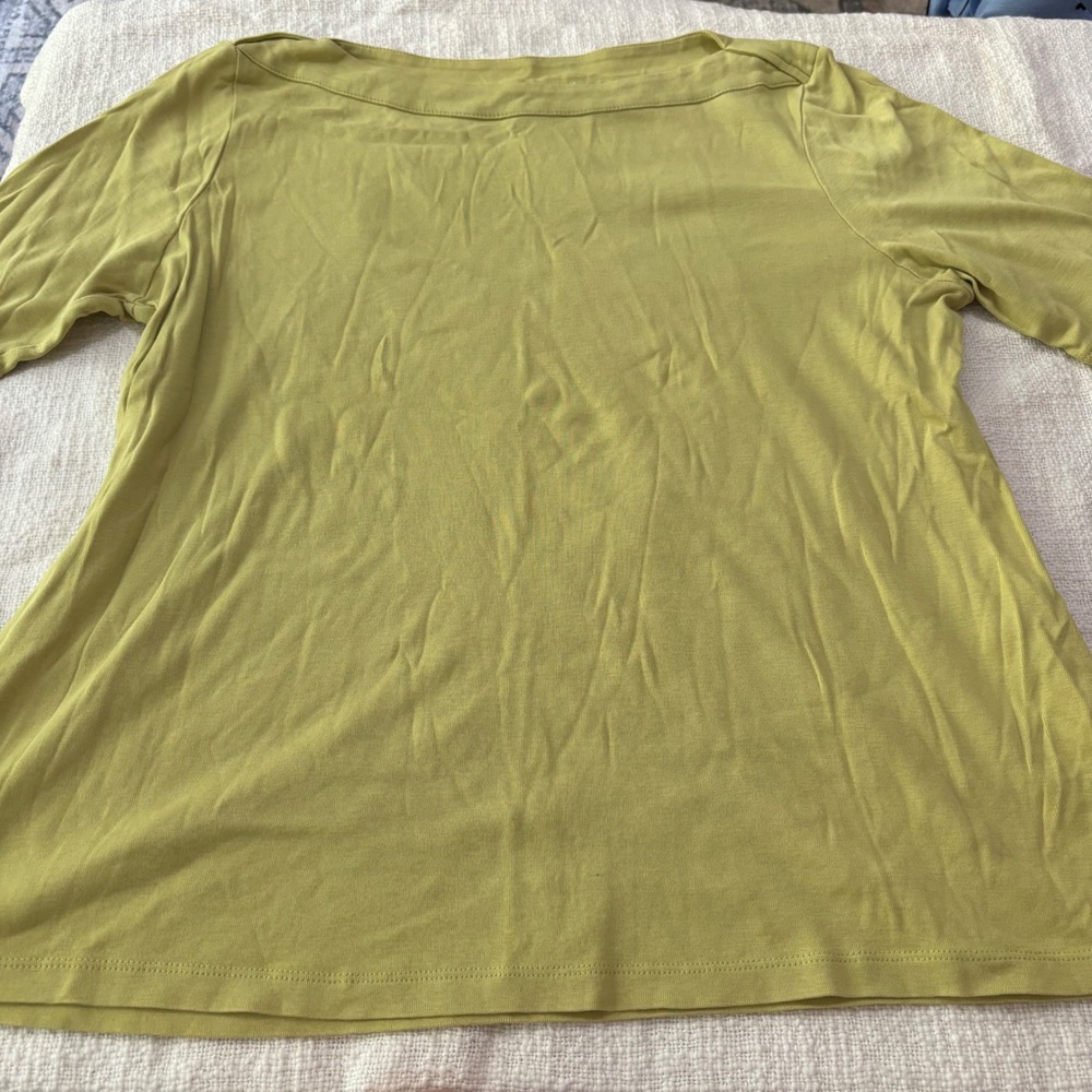 J. Jill Perfect Pima Boat Neck Short Sleeve Tee Chartreuse Green Large